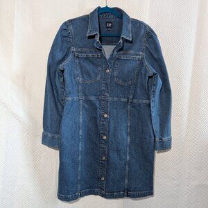 Gap Puff Sleeve Denim Mini Dress Size 18 Long Sleeve Jean Western Utility Casual